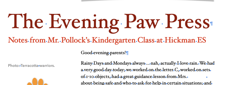 Photo of the cover of the parent communication The Paw Press of 25-Oct-21.